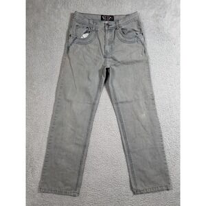 Mecca Jeans Boys 16 Gray Denim Straight Leg Red Zip Pocket Embroidered Logo